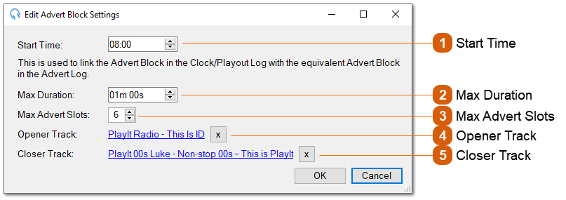 Edit Advert Block Settings Window