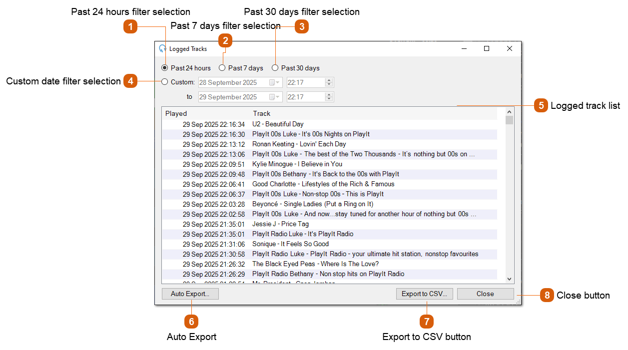 Logged Tracks Window