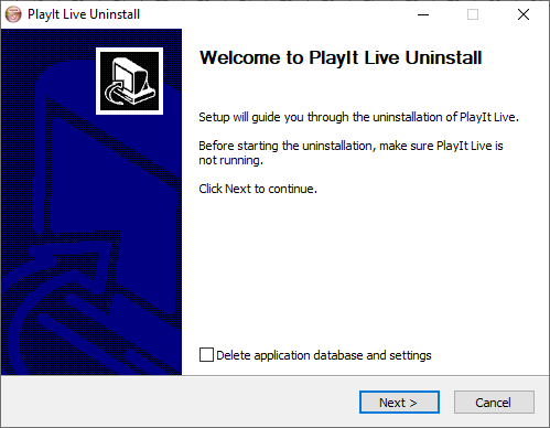 Uninstall welcome dialog