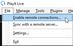 File menu with Enable remote connections option