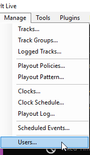 Manage menu with Users option