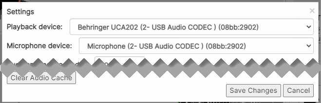 Audio device settings dialog