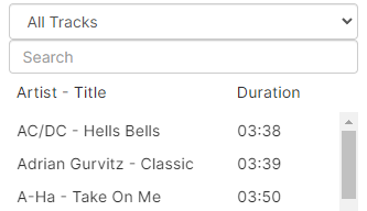 Track list panel