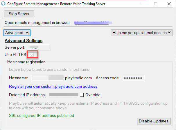 Remote Access Server Advanced Settings