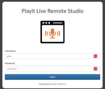 Remote Studio login screen