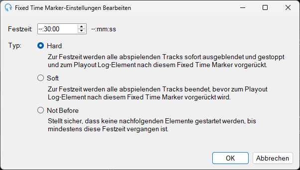 Fenster „Fixed Time Marker-Einstellungen Bearbeiten“