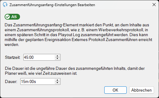Fenster „Zusammenführungsanfang-Einstellungen Bearbeiten“