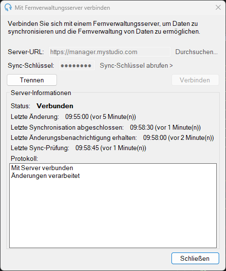 Fenster „Mit Fernverwaltungsserver verbinden“