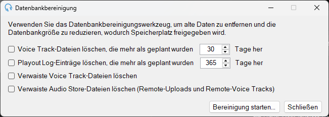 Fenster "Datenbankbereinigung"
