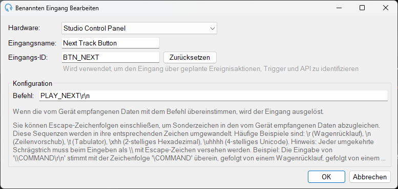 Benannten Eingang bearbeiten – Dialog