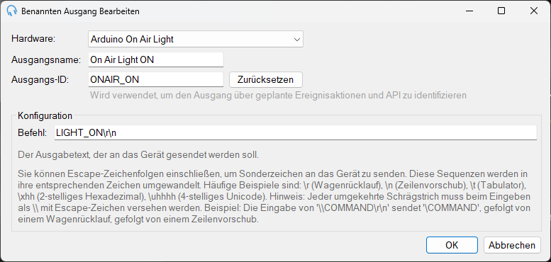 Dialog Benannten Ausgang bearbeiten