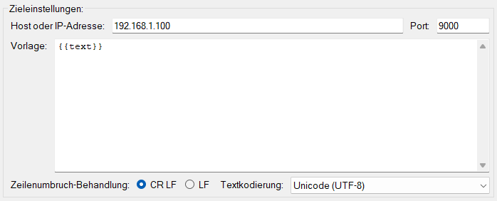Einstellungen für das Ziel TCP/IP