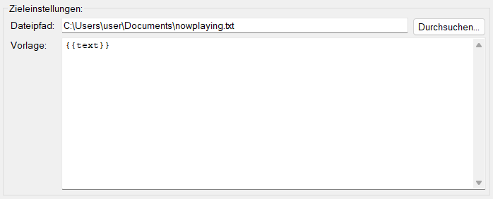 Einstellungen für das Ziel Textdatei