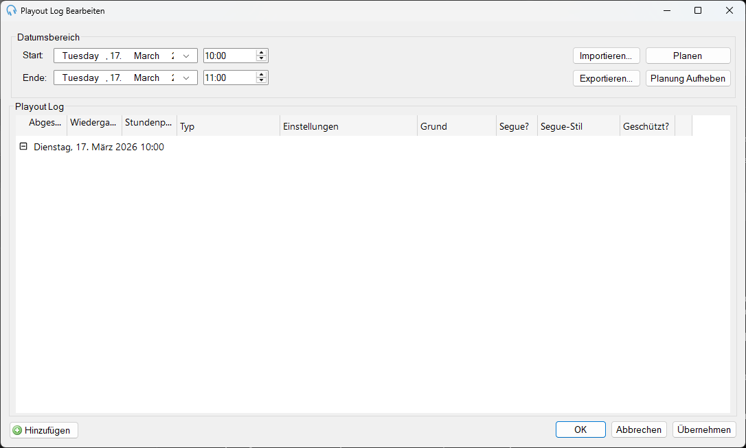 Fenster "Playout Log Bearbeiten"