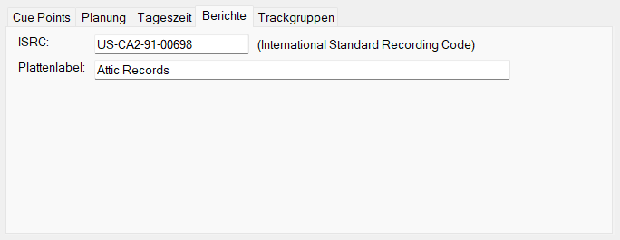 Tab „Berichte“ des Fensters „Track Bearbeiten“