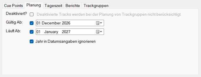 Tab Planung des Fensters Track Bearbeiten