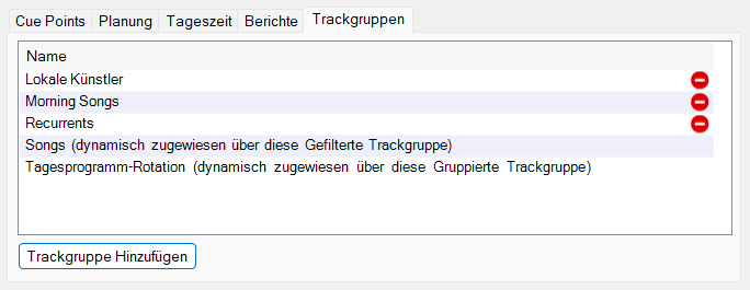 Tab „Trackgruppen“ des Fensters „Track Bearbeiten“