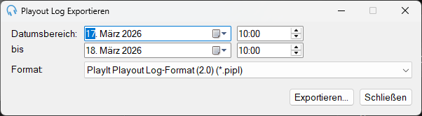 Fenster „Playout Log exportieren“