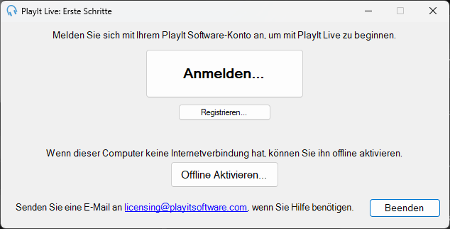 PlayIt Live Erste Schritte Fenster