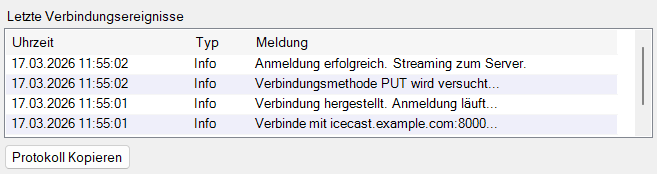 Letzte Verbindungsereignisse