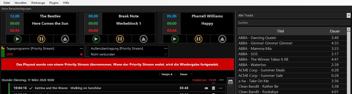 PlayIt Live mit einem aktiven Priority Stream