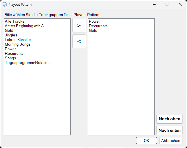 Playout Pattern verwalten-Fenster