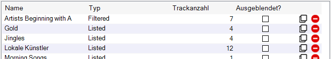 Trackgruppenliste
