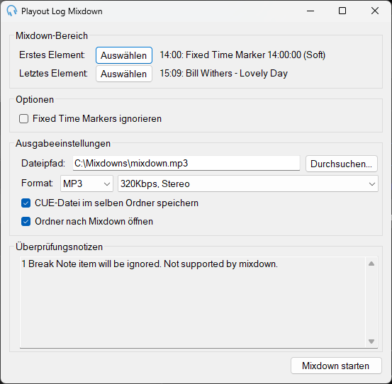 Fenster Playout Log Mixdown
