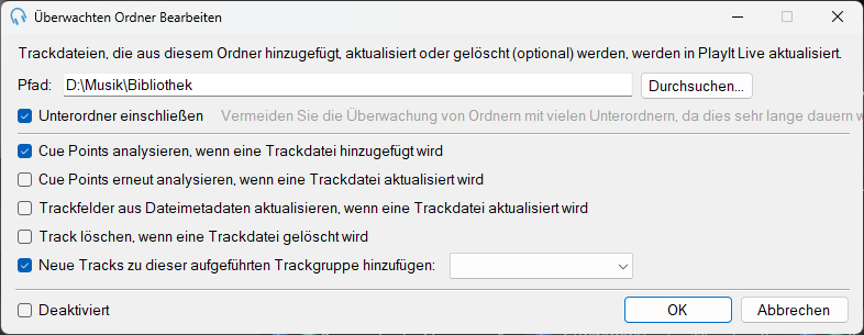 Fenster „Überwachten Ordner Bearbeiten“