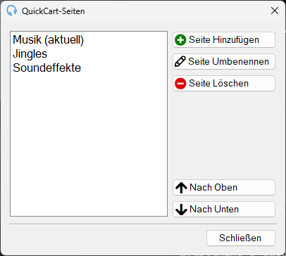 Fenster "QuickCarts-Seiten"