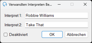 Fenster „Verwandten Interpreten Bearbeiten“