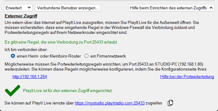 Externer Zugriff erfolgreich konfiguriert