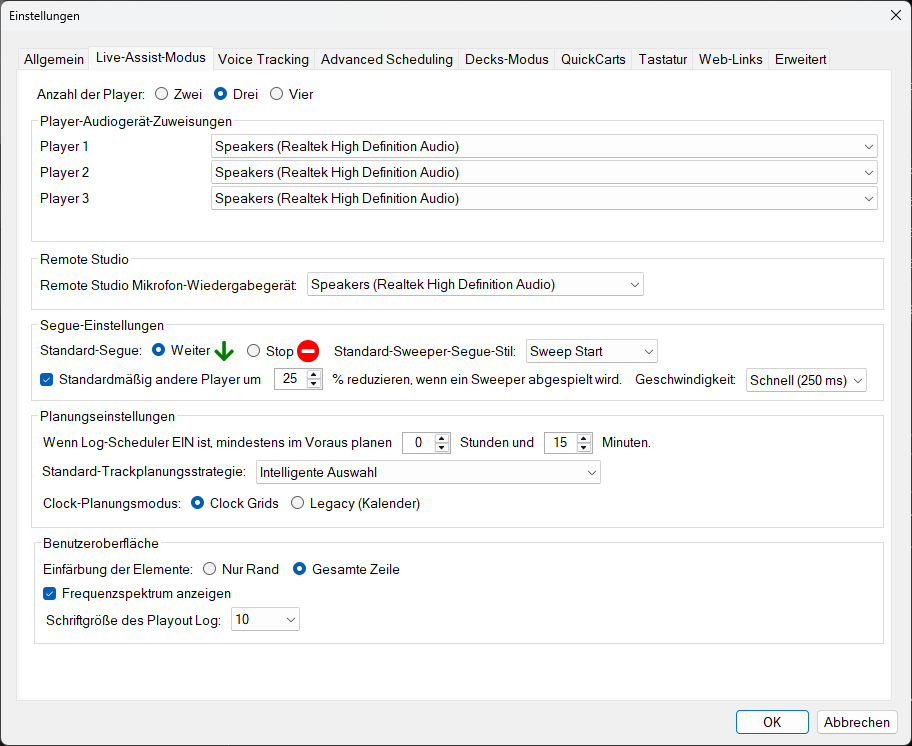 PlayIt Live Einstellungen – Registerkarte Live-Assist-Modus