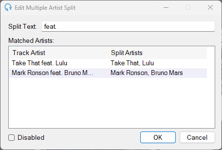 Edit Multiple Artist Split window