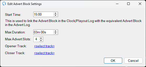 Edit Advert Block Settings window