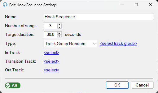 Edit Hook Sequence Settings window