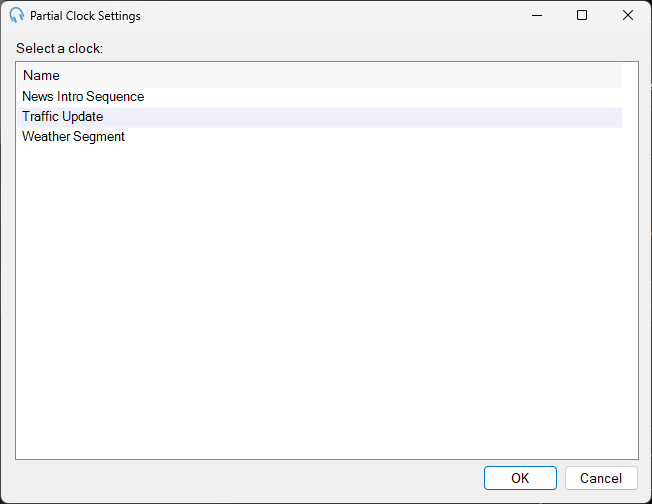 Edit Partial Clock Settings window