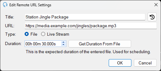 Edit Remote URL Settings window