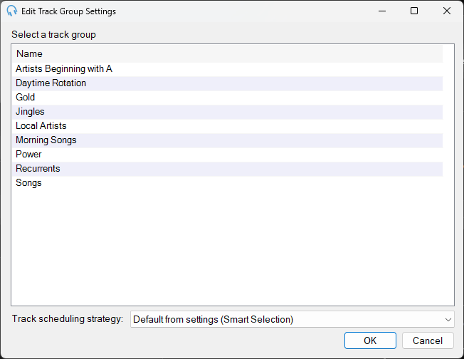 Edit Track Group Settings window