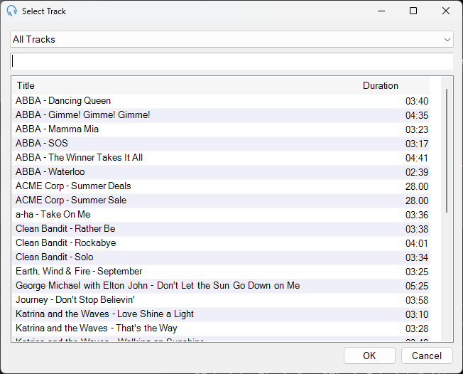 Edit Track Settings window