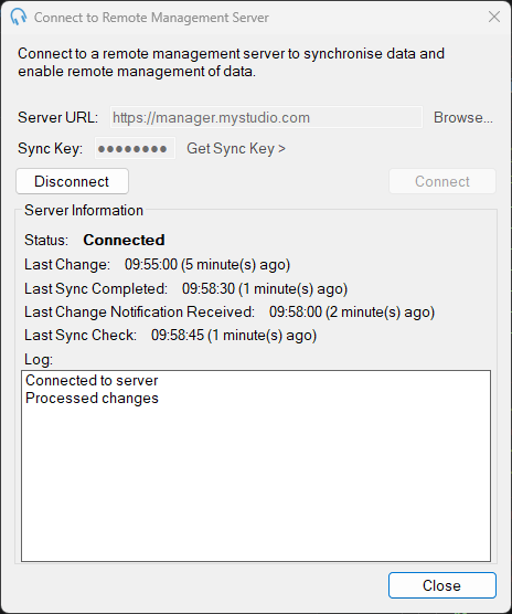 Connect to Remote Management Server Window