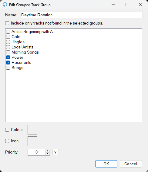PlayIt Live Edit Grouped Track Group window