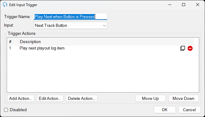 Edit Input Trigger dialog