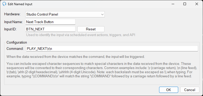 Edit Named Input dialog