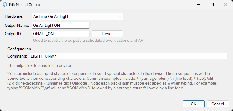 Edit Named Output dialog