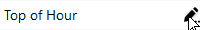 A scheduled track row in the playout log grid with the Item settings cell and its pencil edit icon
