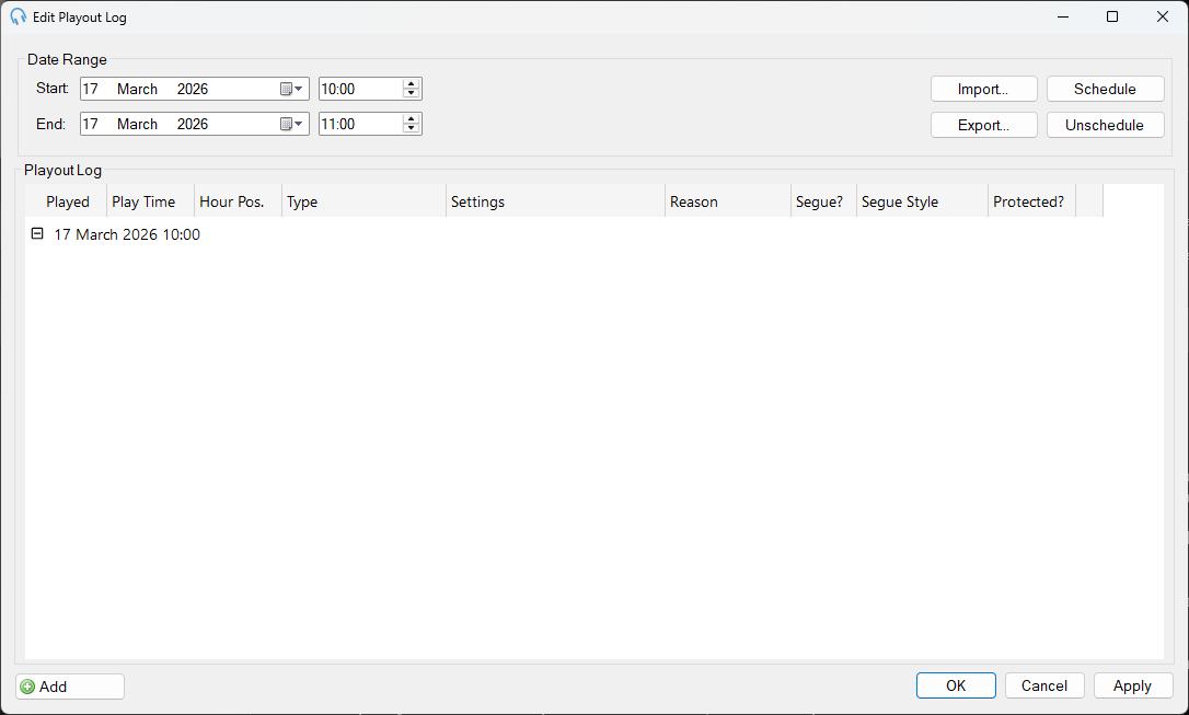 Edit Playout Log window