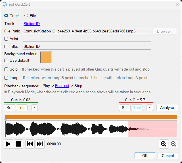 Edit QuickCart window