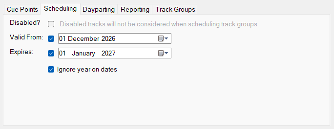 Edit Track window Scheduling tab