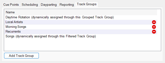 Edit Track window Track Groups tab